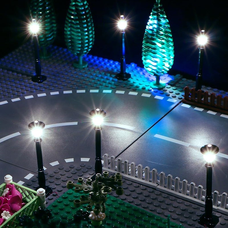 TEDDOO Store 15 City Street Light DIY LED Lighting Kit (10 in 1 USB Power Supply) Small Particle Building Block Lamp Compatible with Lego Building Blocks 2039 11062(Black Column White Light) - Image 3